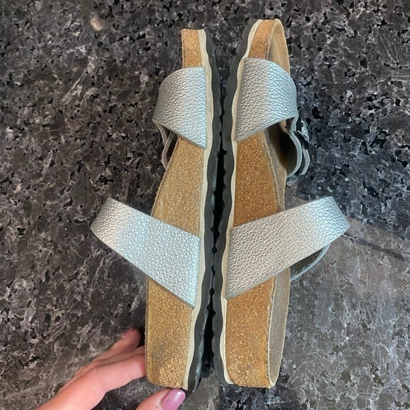 Birkenstock Birki’s Silver Two Strap Sandals Size 5 - Picture 6 of 6